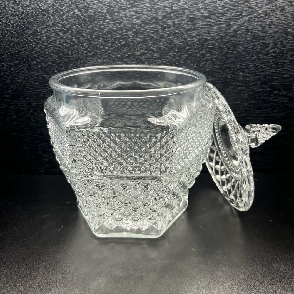 Anchor Hocking Wexford Cookie Jar w/ Lid Cut Glass 1960’s MCM Regency - Picture 2 of 12